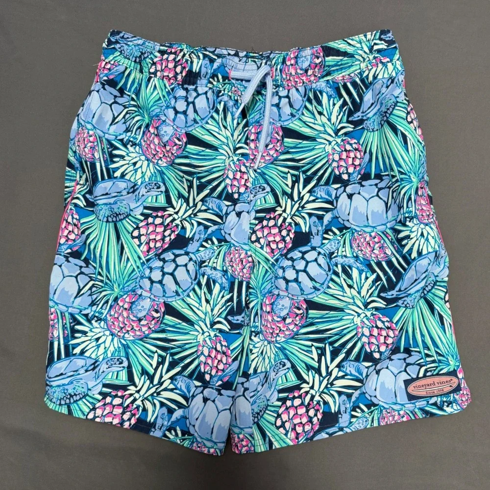 Vineyard Vines Swim Trunks Boys L 16 Blue Turtle Pineapple‎